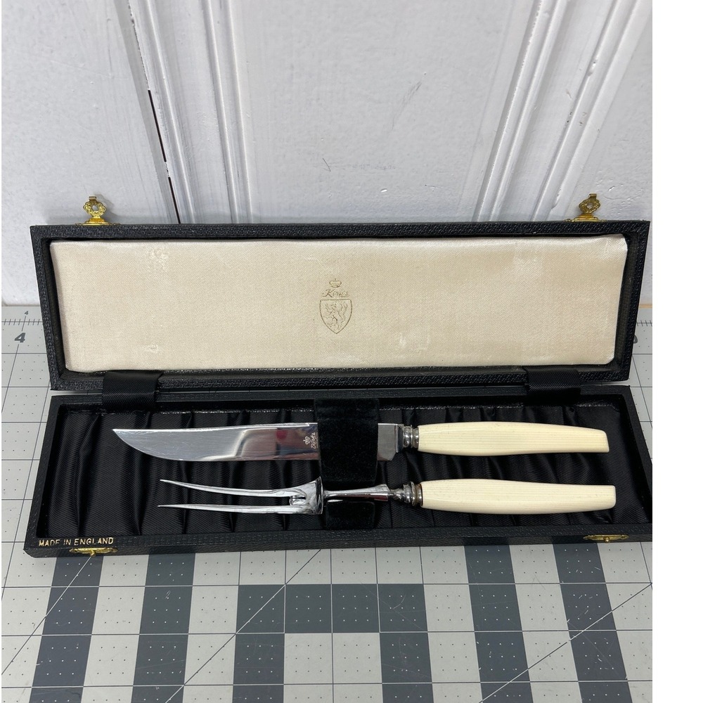 Vintage‎ Kirk's Carving Set Cream Forged Stainless Sheffield England Cutlery